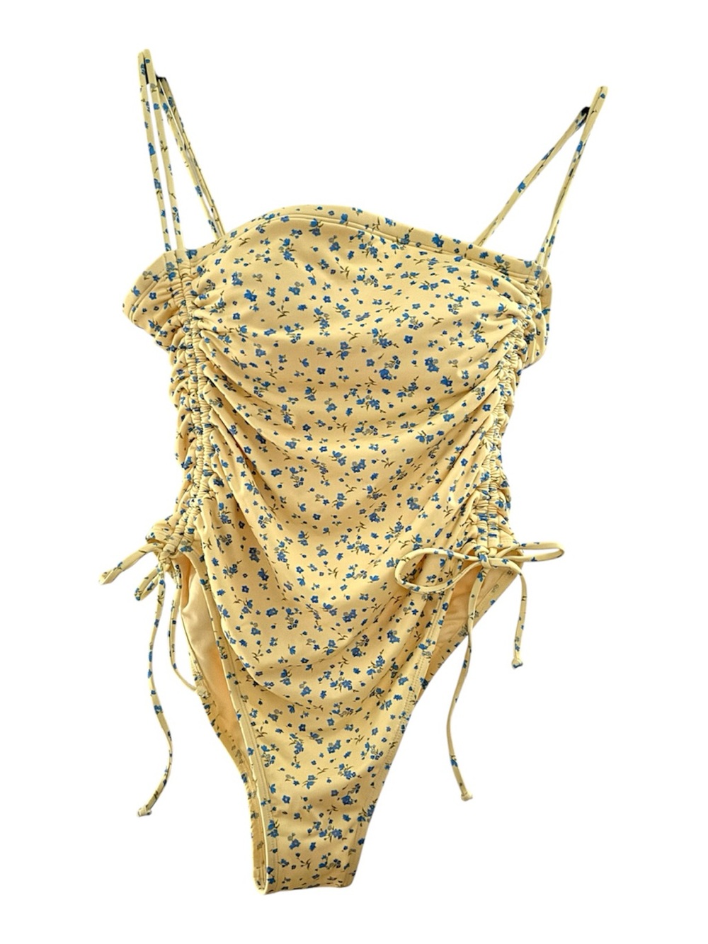 wild fable Yellow Floral Ruched Side-Tie One-Piece Swimsuit